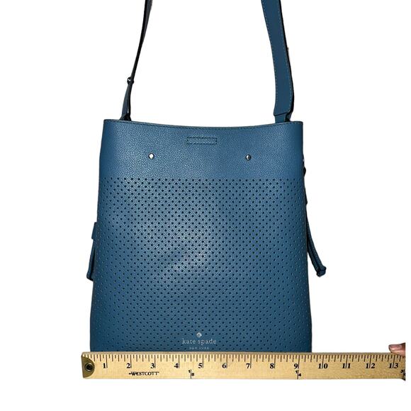 Kate Spade Bucket Marble Pebble Leather Niagara Blue Satchel Crossbody Purse Bag - Picture 14 of 16